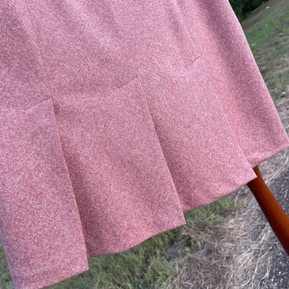 Women's Ann Taylor Size 8 Lined Pink/Burgundy Tweed Pleated A-Line Skirt - Picture 10 of 15